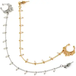2 count Fashion Nose Ring with Chain Nose to Ear Chain with  Tassel  Septum Ring Non- Nose Ring Indian  Dance Party Nose Accessories   for Women