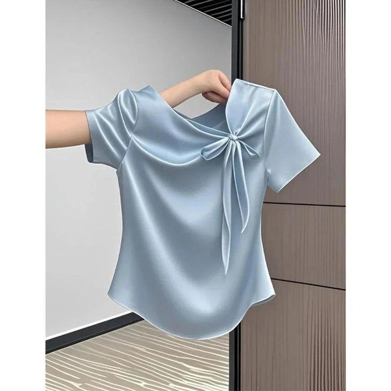 Fashionable And Versatile French Bow Short-sleeve T-shirt