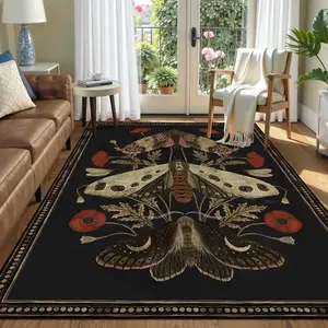 Luxurious Vintage Insect Living Room Carpet, Boho Style Sofa Coffee Table Mat, Soft Comfortable Plush Foot Pad for Bedroom Bedside