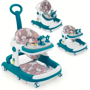 Black Friday 3-in-1 Baby Walker with Anti-Rollover Safety Design Push Handle & Locking Brake - Convertible Toddler Walker with Sensory Soft Cushioned Seat & 4-Wheel Mobility for Boys & Girls 6 Months-1 Year - Sturdy Frame for Indoor/Outdoor Use Green & Pa