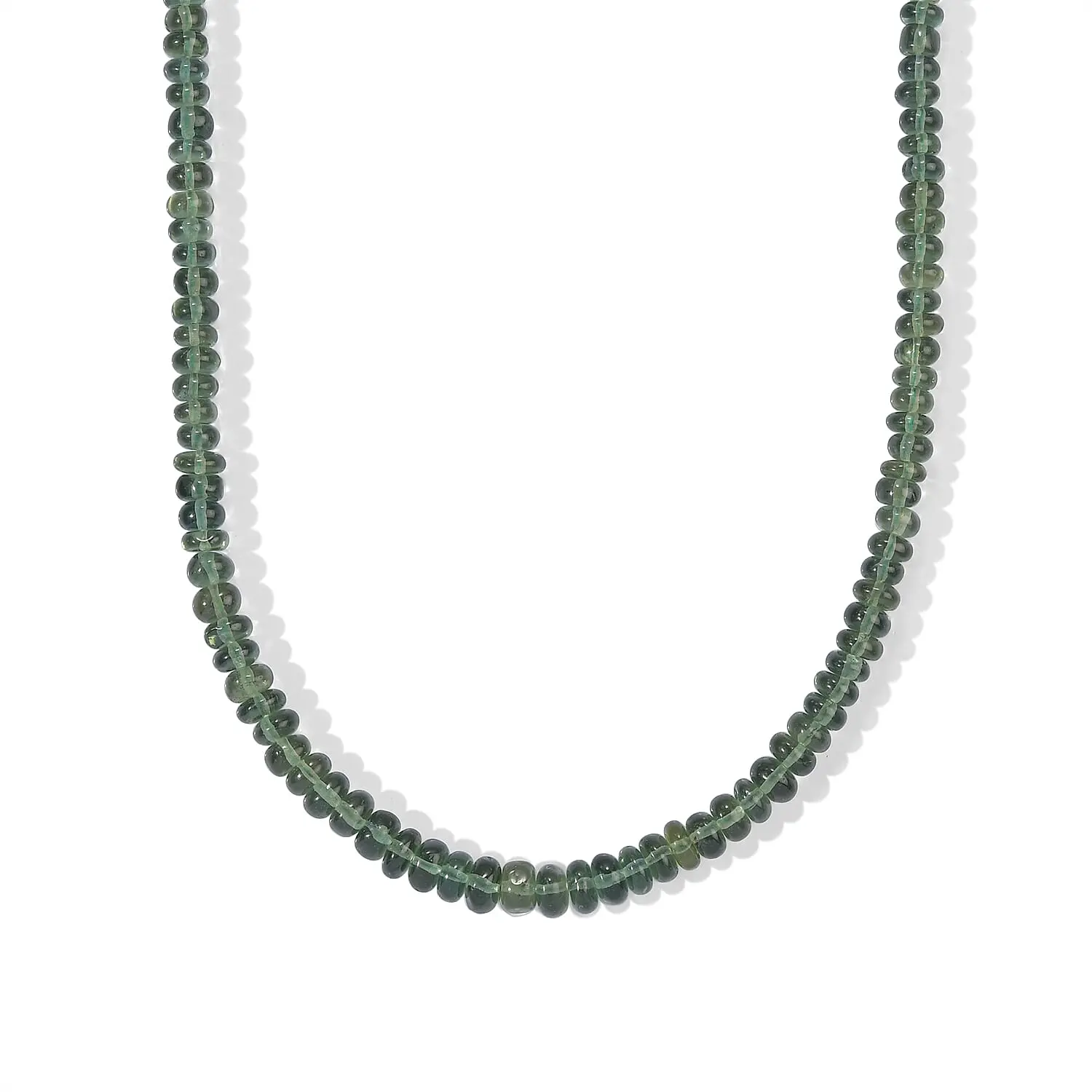 D''Joy Tanzanian Natural Green Apatite Beaded Necklace (18 Inches) in Rhodium Over Sterling Silver 88.00 ctw