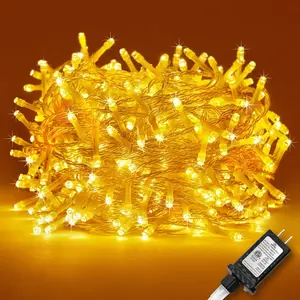 Indoor Outdoor Christmas Lights, Warm White Christmas Tree Lights with Clear Wire, 39 Ft Twinkle Fairy String Lights Plug in for Christmas Tree and Bedroom Decorations