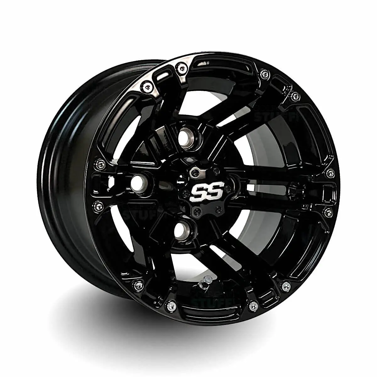 10" Diameter Terminator Gloss Black Golf Cart Wheels for Club Car, 7" Width, ET-15 Offset, 4 x 101.6mm Wheel Bolt Pattern, Includes Center Cap, 10" Terminator Gloss Black Golf Cart Wheel