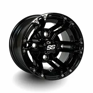 10" Terminator Gloss Black Golf Cart Wheels - 10"x7" ET-15 Offset