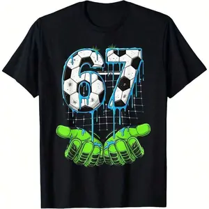 Soccer 67 Six Seven Funny Gen Alpha Meme Drip T-Shirt,Christmas, Thanksgiving, Children's Pure Cotton Tops, 67 Shirt