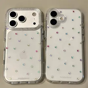 Glitter Shiny Stars Imd Transparent Back Cover for Iphone 17 16 Pro Max 13 14 15 Promax Ins Protector Shockproof Phone Case