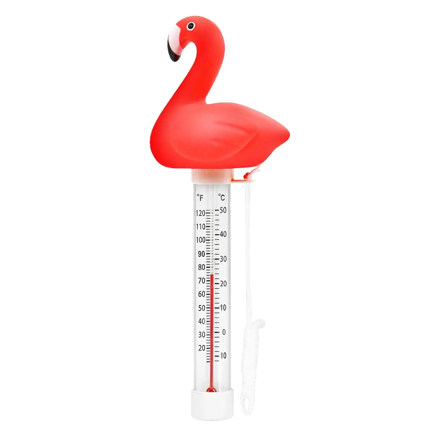 Cartoon Shape Floating Pool Thermometer with Dual Scales, Large Easy-Read Display, String - Floats Easily for Outdoor/Indoor Swimming Pools & Spas (Flamingo04)