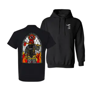 Firefighter Stained Glass T Shirt, 2 Sides Firefighter Axe Graphic Tee, Soft Cotton Blend Fire Dept Shirt for Men & Women, Firefighter Gift for Dad, First Responder Tribute Apparel