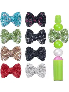10Pcs Bow Focal Beads for Pen Bow Clay Rhinestone Beads Bling Glitter Beads for Beadable Pens Jewelry Making Accessory Supplies Keychain Bracelets Necklace Charms Pendants DIY Craft