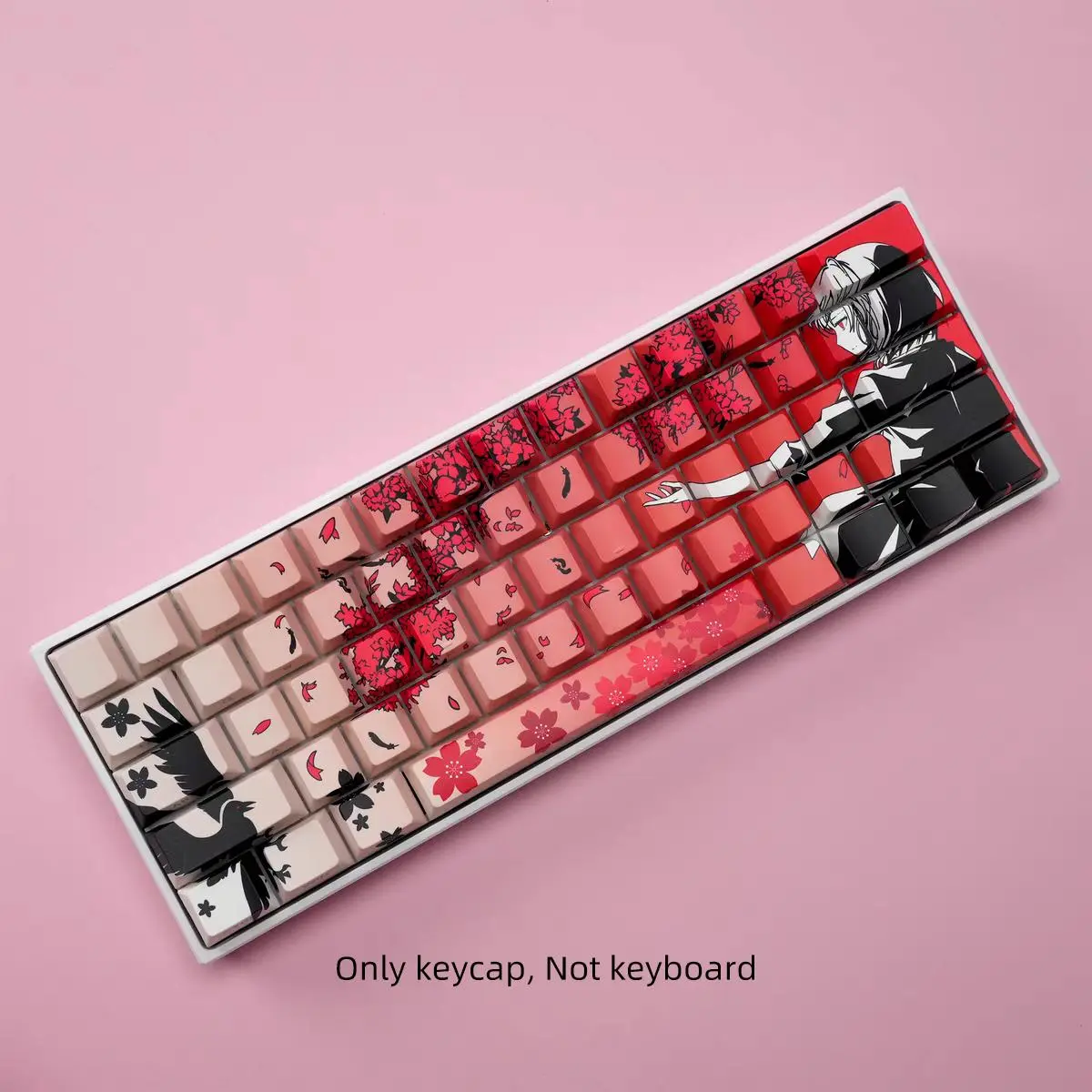 Cherry Blossom Pattern Keycap, PBT Five-sided Sublimation Keycap, Durable Aesthetic Keyboard Keycap for 6.25U Space 61/68/75/8487/98/100/104/108 Durability