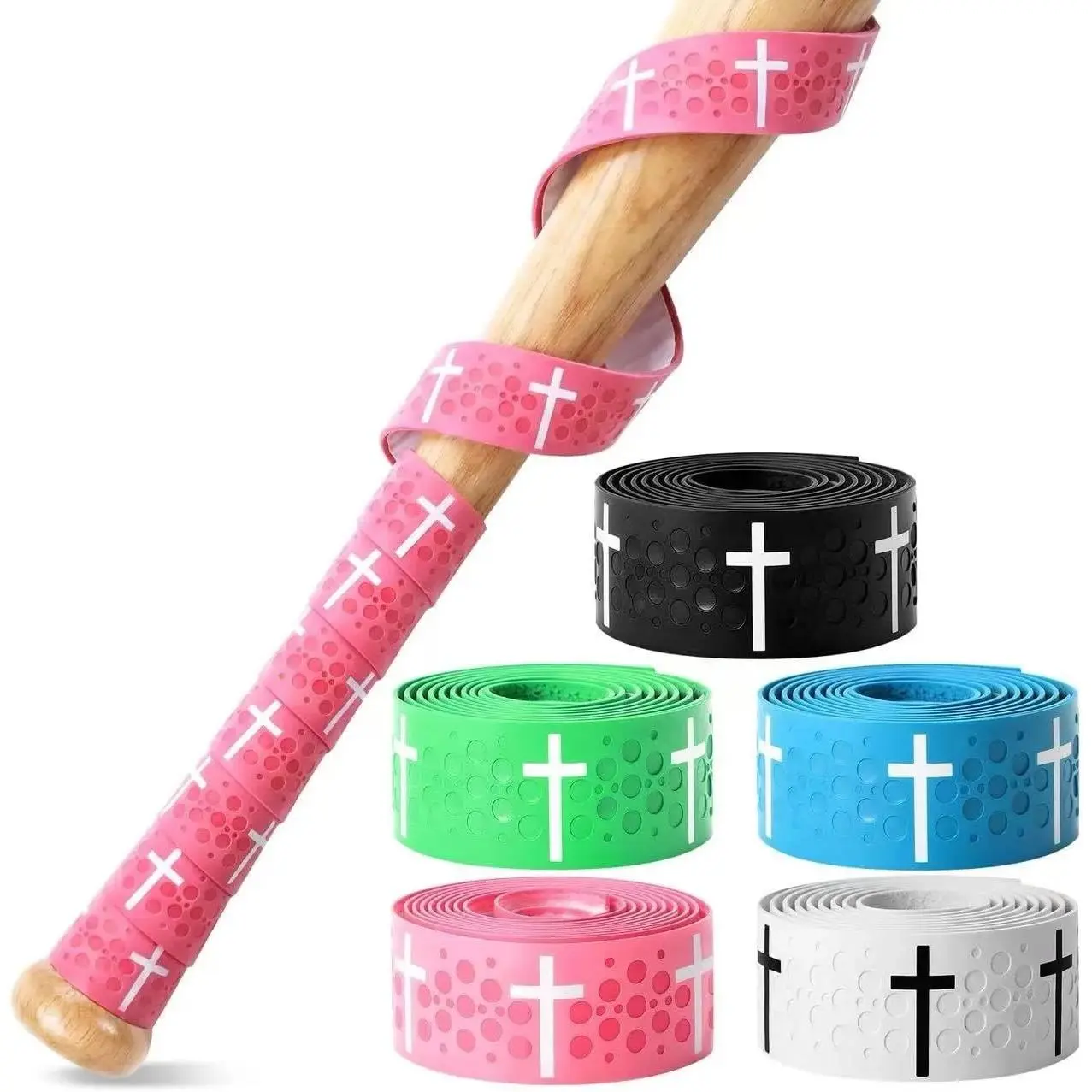 Embossed Cross Pattern Baseball Bat Grip Tape - 1.75mm Precut Full Adhesive, Ergonomic Precut Design, Enhanced Thickness for Baseballs, Bats, Multi-Sports Use, Shock Absorb, Absorbs Harsh Vibrations, Batting Gear, Sweat Resistance, Hybrid Polymer, Religio