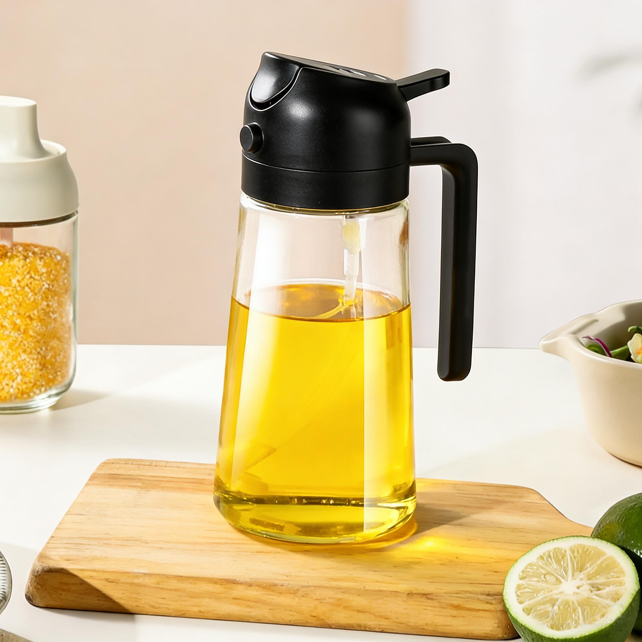 Dual-use Oil Spray Bottle for Kitchen, 2-in-1 Pour & Spray Glass Oil Dispenser with Anti-leak Design, Heavy-duty Glass Oil Sprayer for Air Fryer, BBQ, Salad & Cooking, Household Kitchen Gadget with Precise Atomization & Easy to Clean