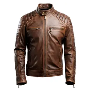 Men's Leo Distressed Brown Biker Leather Jacket