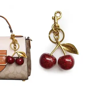 Fashion Delicious Red Cherry Keychain Summer Fruits Cherries Pendant Keyring For Women Men Jewelry Bag Accessories Gift