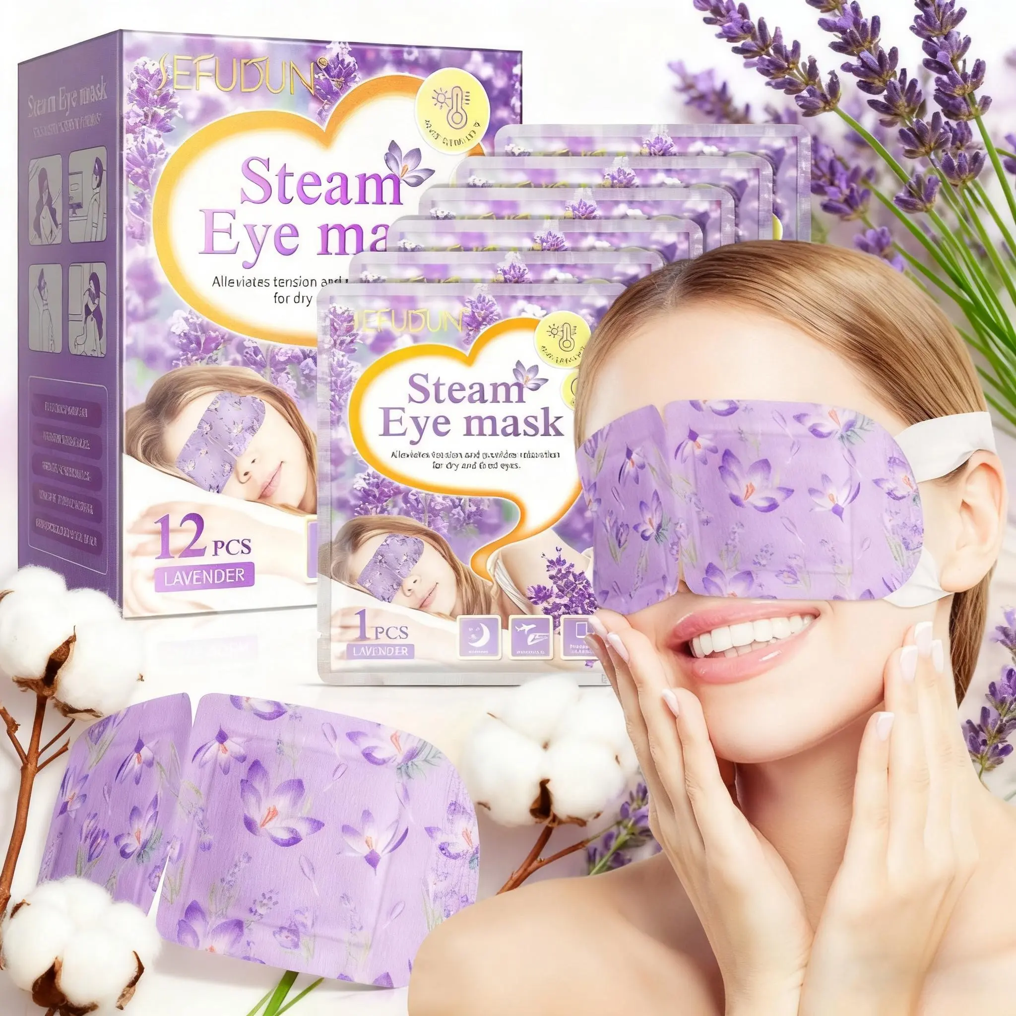 SEFUDUN Steam Eye Mask, 12-Pack (Lavender), Night Mask, Eye Mask for Sleeping, lasts 30–40 minutes, relieves eye strain, soothes fatigue, effectively blocks out light, and promotes restful sleep; suitable for everyone