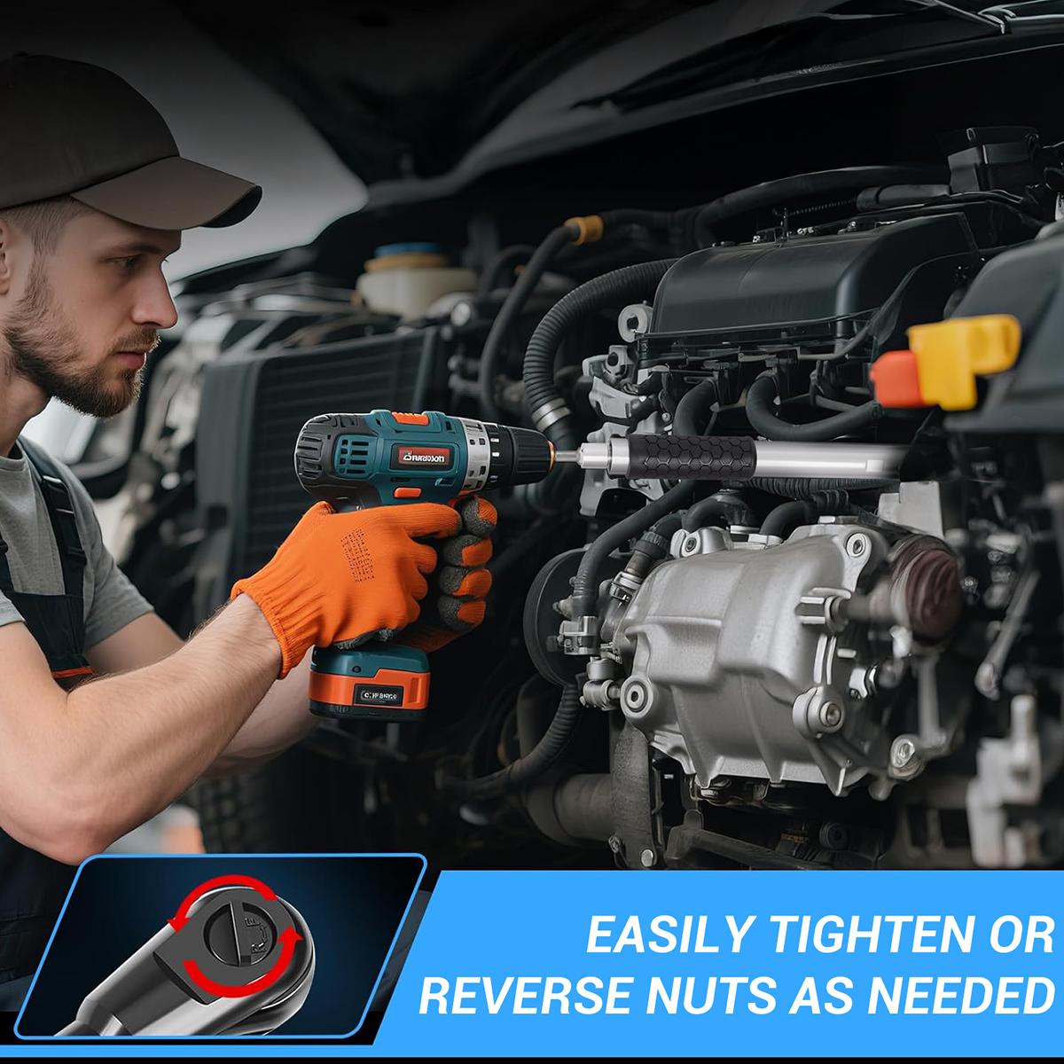 1/2" Offset Extension Wrench Impact Ratchet Extender for Electric Drill with 3 Socket Adapters Chrome-vanadium Steel Heavy-Duty Build