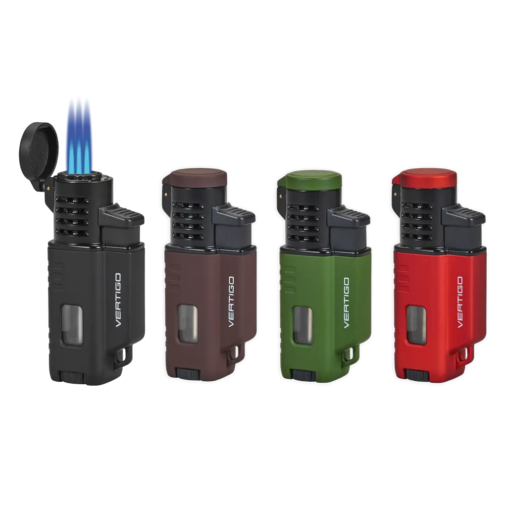Vertigo Forester Triple Torch Lighter - Wind Resistant, Large Fuel Window, Carabiner Attachment, Single Action Ignition, Portable Design, Perfect for Campfires & Candles