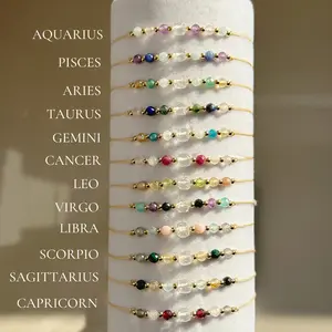 Zodiac Sign Natural Stone Bracelet, 12 Zodiac Sign Themed Beaded Bracelet, Fashion Trends, Gift For Her & Family & Friends, Couple Gifts Adjustable Trendy