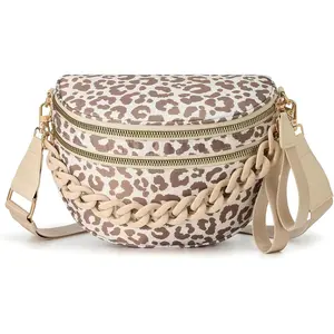 Spacious Checkered Nylon Crossbody Bag Bum Bag Checkered Handbags Wallets with Personalized Chain for Women
