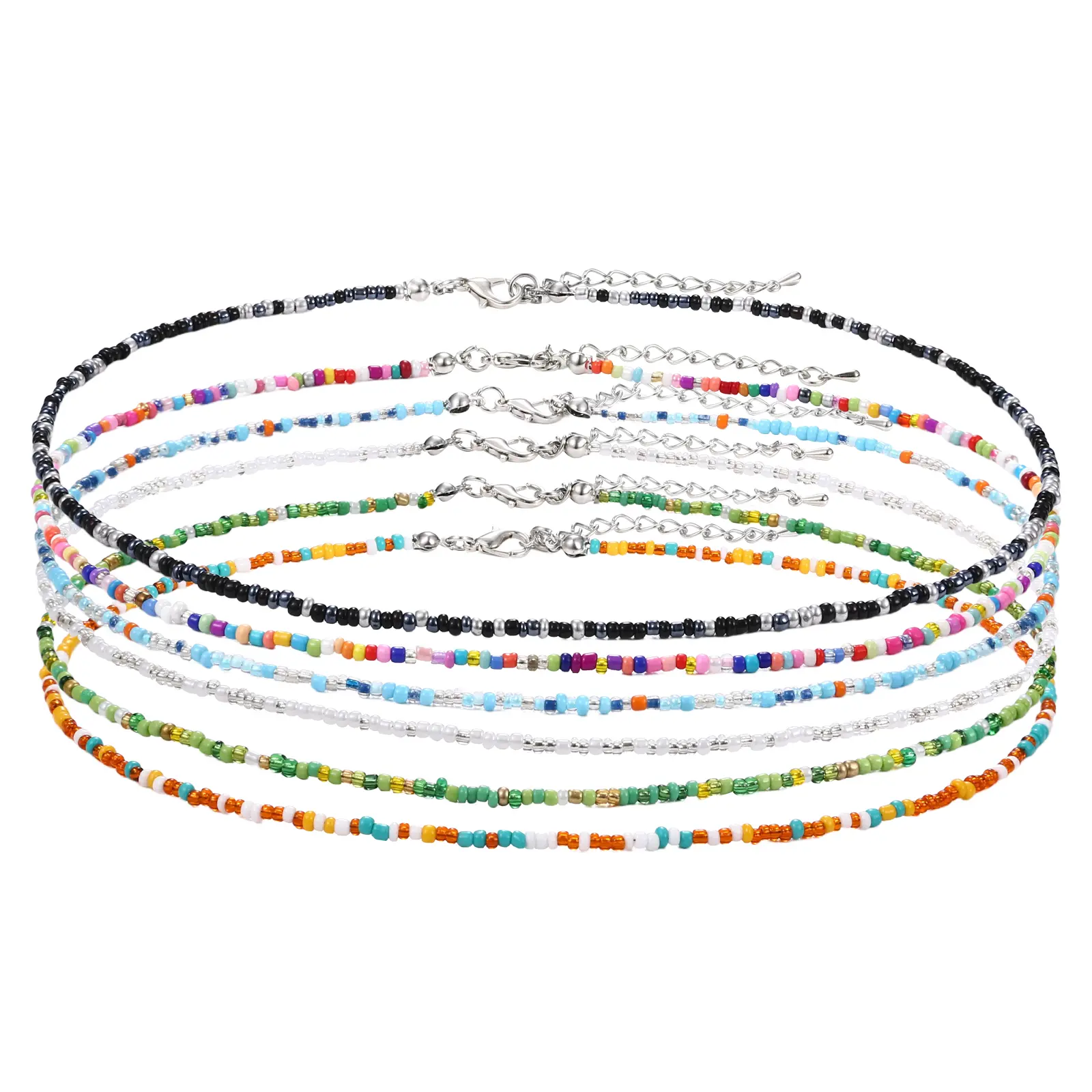 OIDEA Women's Adjustable Handmade Multicolor Seed Beaded Choker Necklace Set - Acrylic, Colorful, Dainty Beaded Necklaces for Summer Beachwear Costume Jewelry, Dainty Necklace summerwins,summerwins