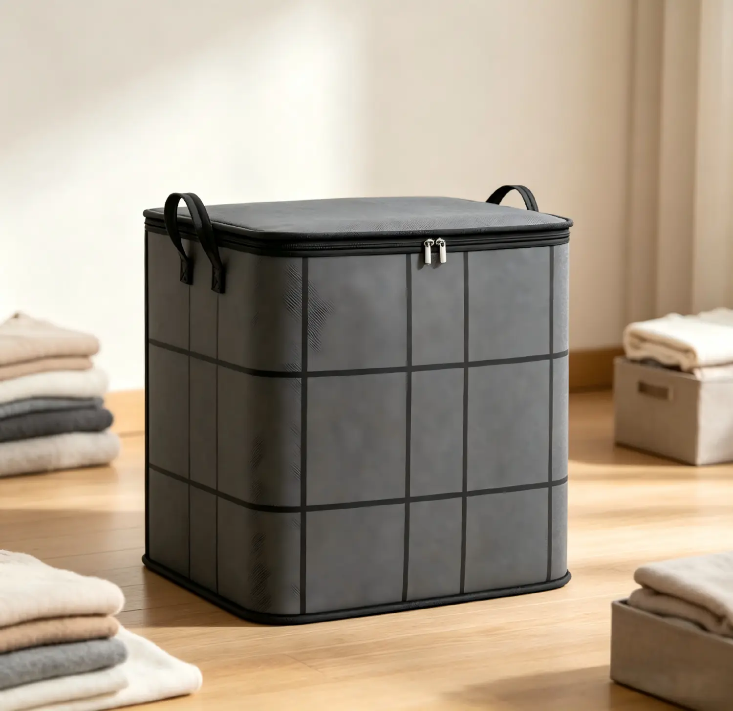 Thick Woven Black Clothes Storage Bag with Large Capacity - Portable Home Storage Organization Tote for Bedding, Blankets, Quilts, Clothing & Moving