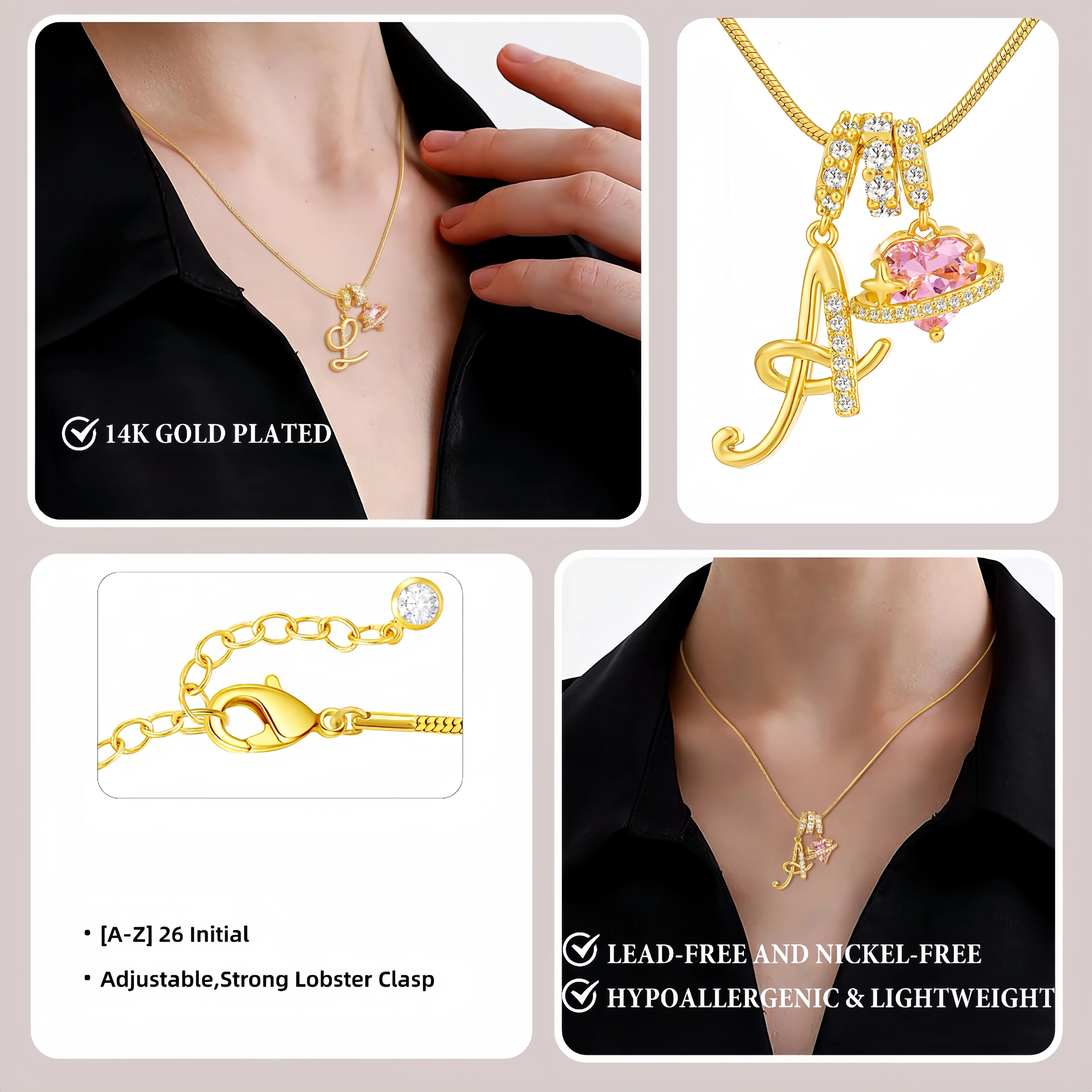 Art-designed personalized name letter necklace, free of allergenic ingredients, with adjustable size.It is an excellent Valentine's Day gift for women and girls.