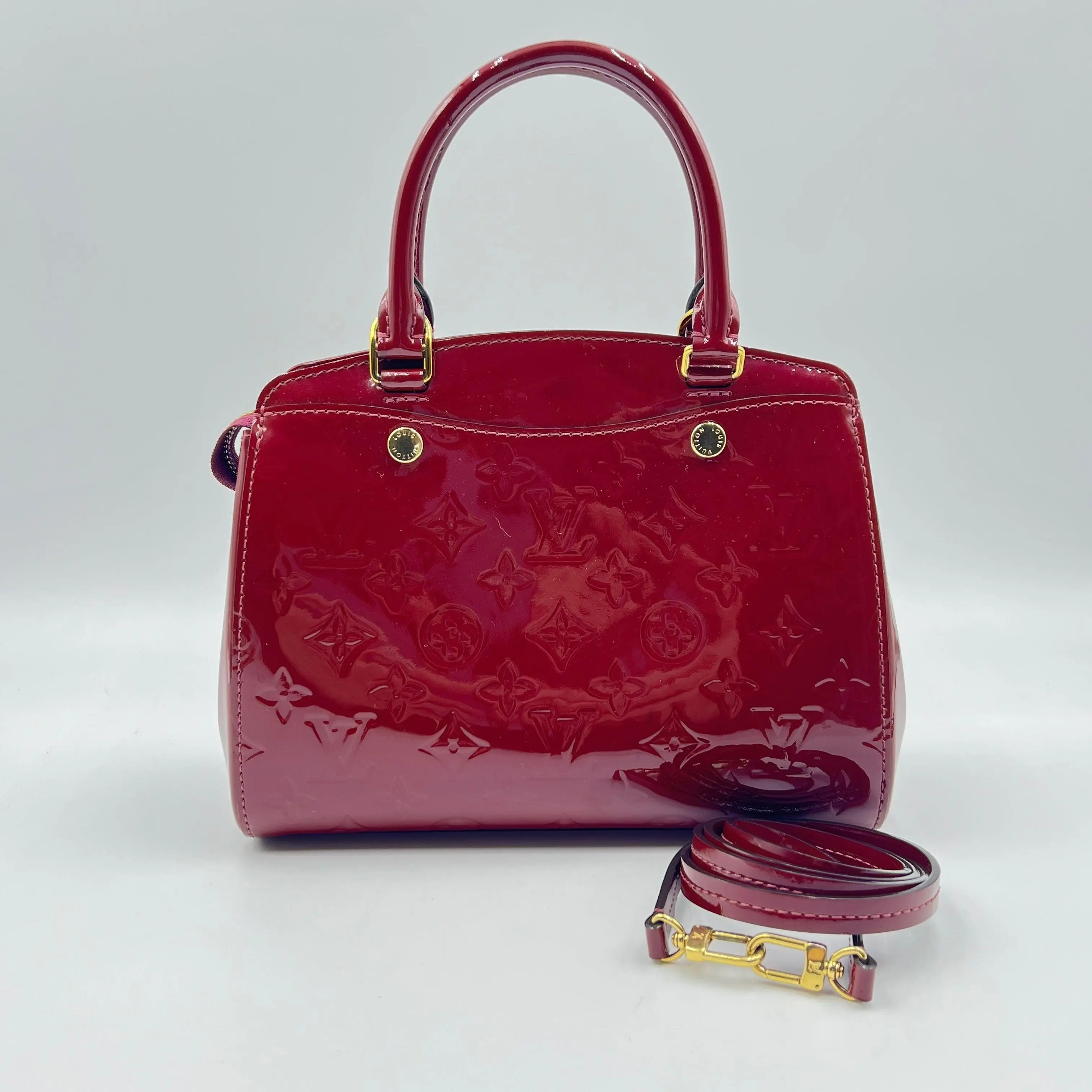 Pre-owned Louis Vuitton Patent Leather Crossbody Bags Magenta Monogram Vernis Brea PM NM Bag