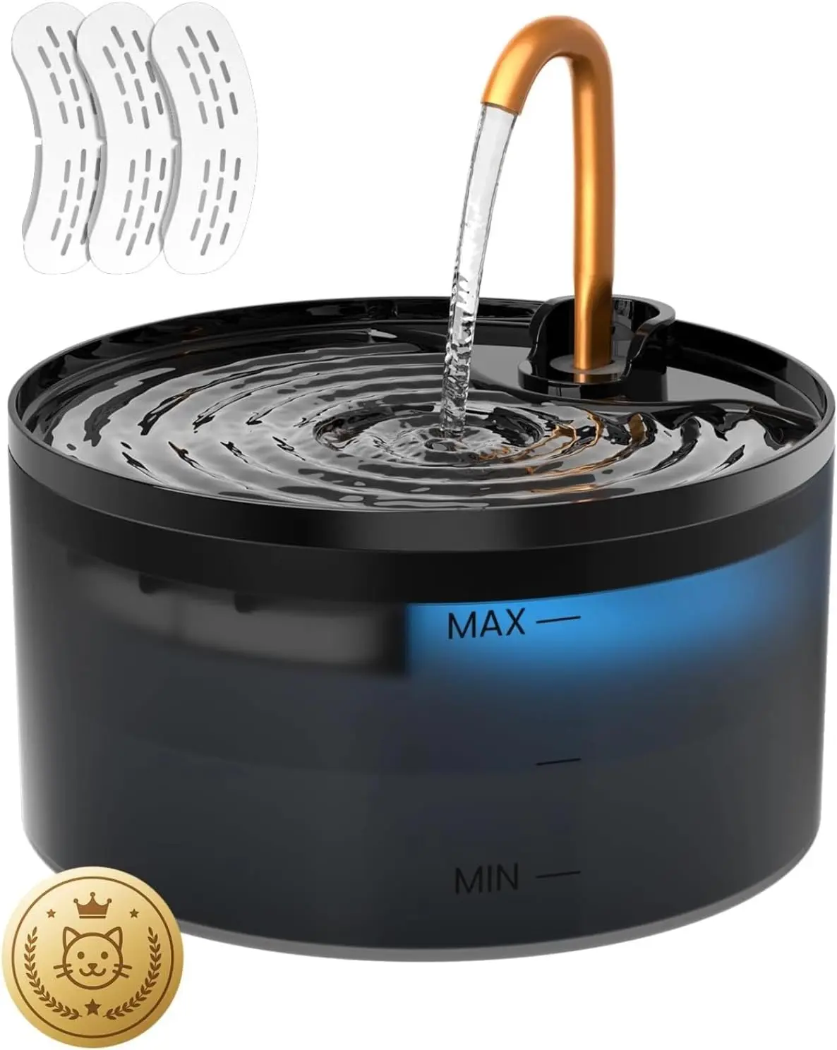 Cat Water Fountain 71oz/2.1L – Automatic Pet Water Dispenser with Copper Faucet, New 2026 Pump & Filter, Plastic Bowl with 3‑Pack Replaceable Filters