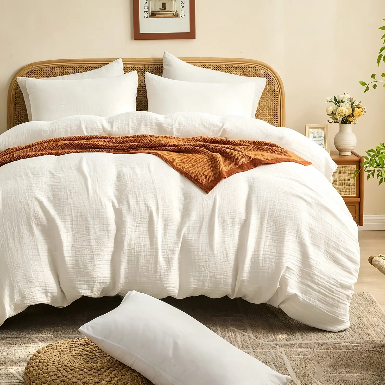 Bedlifes Muslin Duvet Cover Set – 100% Organic Cotton, Soft Textured Gauze Weave Duvet Cover, Breathable All-Season Bedding, Zipper Closure, 3-Piece Set – Insert Not Included