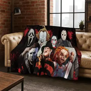 Horror Chucky Pennywise Clown Halloween Saw Freddy Krueger Flannel Blanket, Soft Warm Blanket for Bedroom, Living Room, Picnic Relaxation