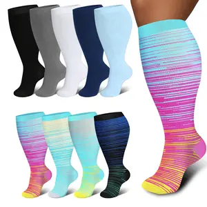 3Pairs Plus Size Graduated Compression Socks, Wide Calf Knee-High Support Socks for Men & Women, for Running, Work, Travel & Swelling Relief outdoorfun