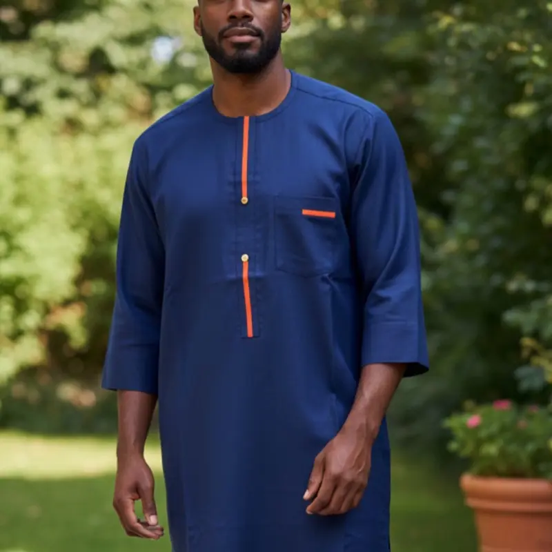 Exquisite 2-Piece Men's Native Wear in Rich Blue Fabric for Traditional Style