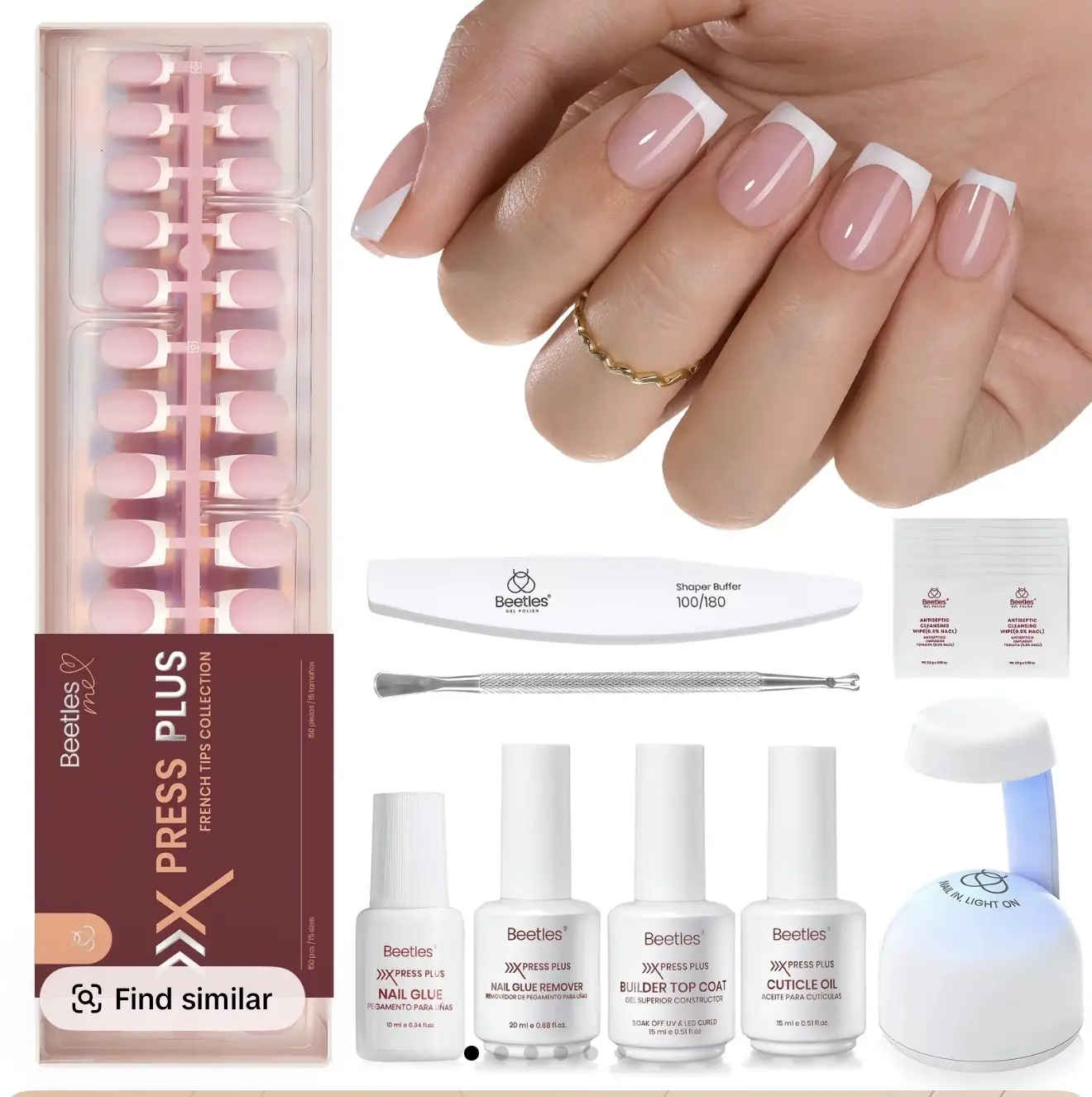 Beetles X Press Plus-Lite Kit French Tips Square Almond French Tip Press on Nails with Nail Glue Builder Top Coat Squoval Press on Nails DIY Manicure Gift for Women #Summervibes outdoorfun