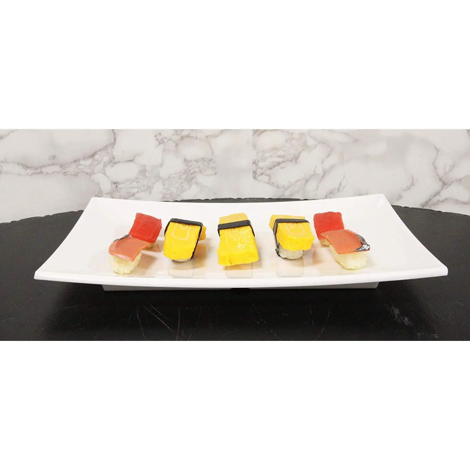8.25"W White Melamine Curved Rectangular Sushi Serving Plates Platters Set Of 6