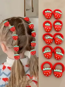 10/30pcs Sweet Cute Strawberry Cherry Fruit Hair Ties for Girls, Red Festive Towel Hair Bands, Youngsters's Hair Elastics and Headbands, Cute Hair Accessories