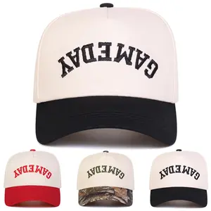 Unisex Letter GAME DAY Embroidered Two Tone Five Sided Hat Adjustable Baseball Cap Breathable Sun Protection Outdoor Hat