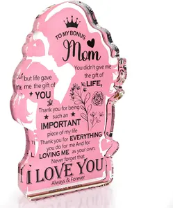 Easter Gift Bonus Mom Gifts – 5x3 Inch Acrylic Plaque Sign, Perfect Mother’s Day, Christmas & Birthday Gift from Daughter, Step Mom Home Decor