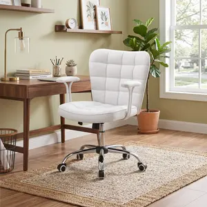 PU Leather Swivel Desk Chair, Height Adjustable Tiltable Vanity Chair with Detachable Arms, Modern Upholstered Accent Chair for Home Office Bedroom Living Room, Pink White Black