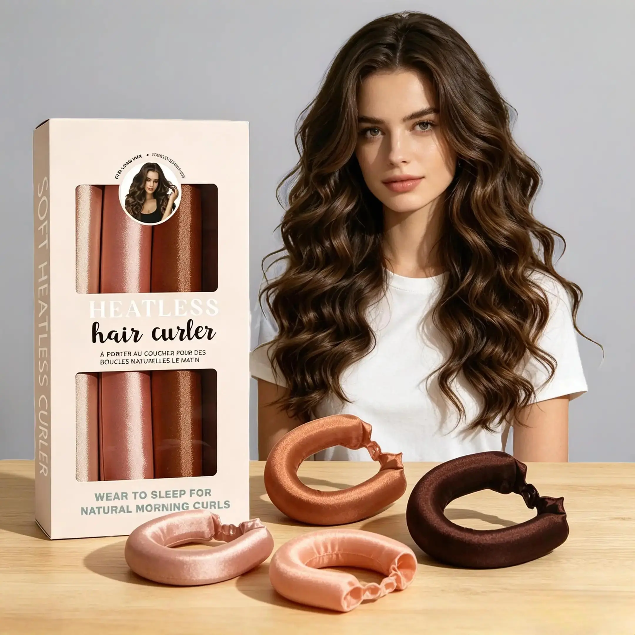 Heatless Curling Rod Flexi Rods 4 Pcs Overnight No-Heat Hair Curlers Soft Flexible Styling Tools for Women Vegan Satin Healthy Hair No Tugging Damage-Free Large Diameter for Natural Curls