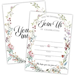 Wildflower Wedding Invitations - 25 count Double Sided Wedding Invites With Envelopes For Mr & Mrs - Wedding Celebration ,Boho Wildflower Invitation,Newlyweds, Wedding Party Favor & Supplies - A06