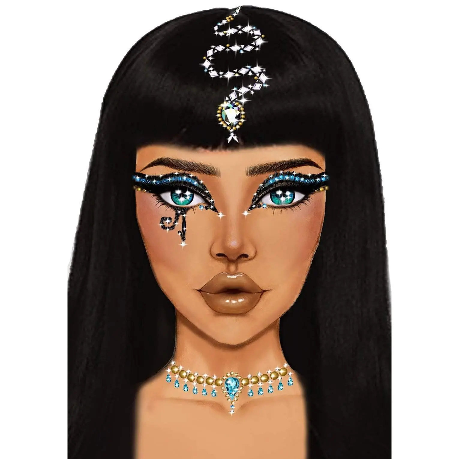 Rhinestone Face Jewels, Stick-On Cleopatra Body Stickers for Sparkle and Shine, Skin-Friendly Body Jewelry for Halloween Party