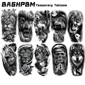 BAGHPBM Set of 10 Waterproof Temporary Tattoo Stickers Featuring Lions Wolves Tigers and Skulls for Men and Women