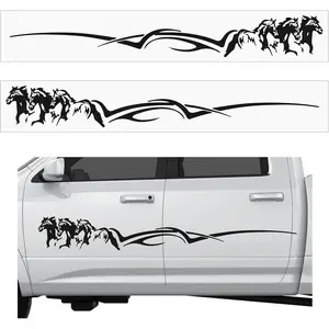 Fuyoooo 2 Pcs Horse Trailer Decals 63.5 x 8.5 Inch Self-Adhesive Car Side Body Stickers Black Vinyl Running Horse Graphic Decals for Trailer, Car, Truck, SUV, RV, Camper, Motorcoach Decor