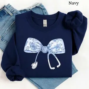 Nurse Coquette Toile bow Sweatshirt, Retro Nurse Shirts, RN, Unisex Stethoscope Crewneck Sweatshirt, Nursing School, Nurses Week Appreciation Shirt Sweater Crewneck Shirt T-shirt