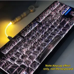 Spider Web Side-Engraved Keycaps, 1-Set Transparent and Thermally Sublimated PBT Keycaps for Mechanical Keyboards Gaming Keyboard Keycap