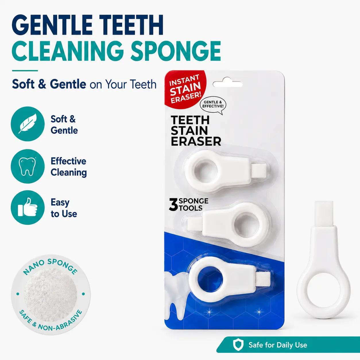 3PCS Gentle Teeth Cleaning Sponge Multi-Pack – Easy On-the-Go Dental Whitening for Whiter, Healthier Smiles Anytime, Ideal for Coffee Stains, Alternative to Teeth Whitening Strips