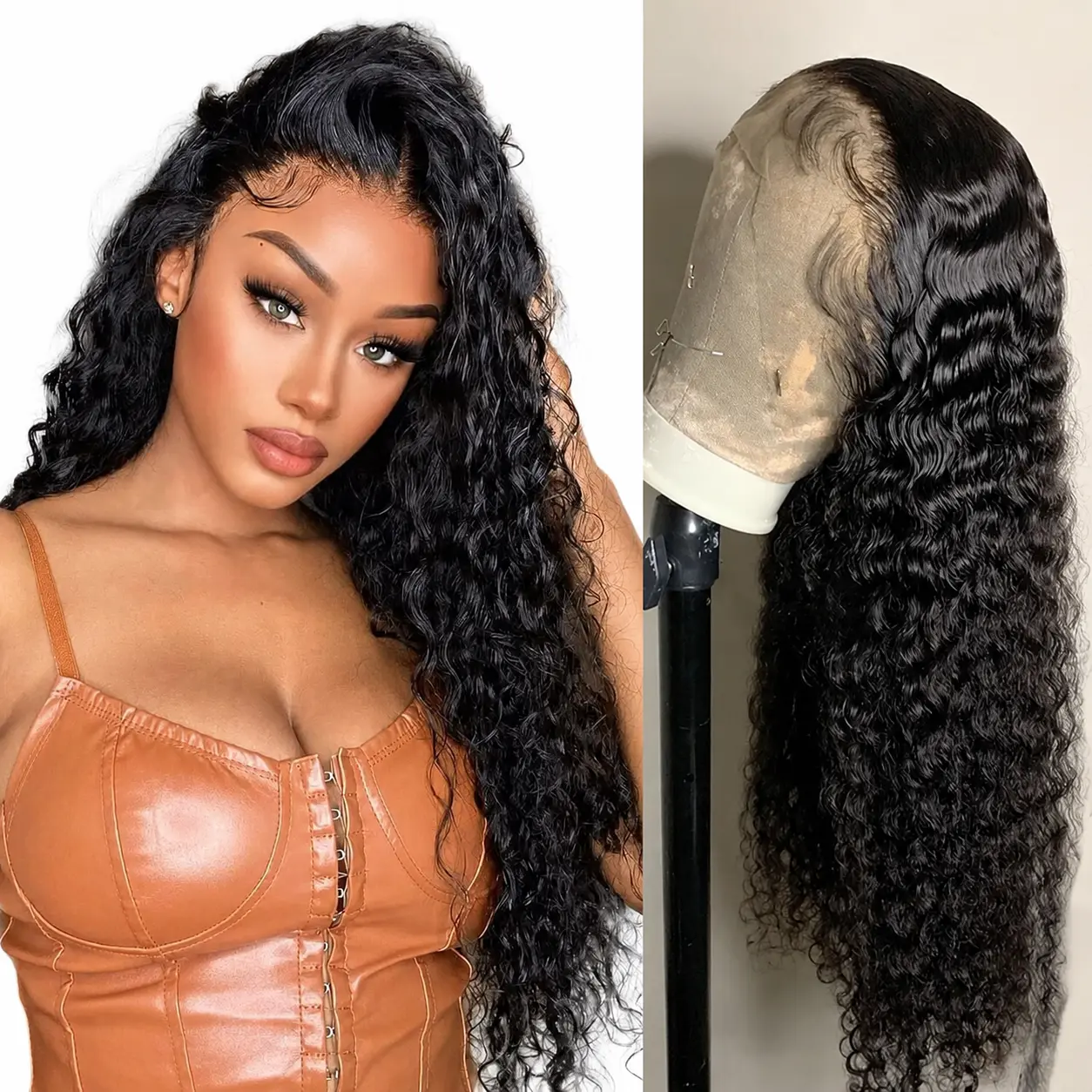 13x4 Deep Wave Frontal Wig Human Hair Pre Plucked 180 Density Glueless Virgin Deep Wave Wig for Women Deep Wave Lace Front Wigs Human Hair