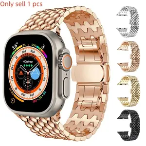 Fashionable Metal Watch Band for Iwatch Series 9/8/7/6/5/4/3/2/1, Replacement Strap with Deployant Clasp, Fits 38mm to 49mm, Unisex Design, Smart Watch Straps