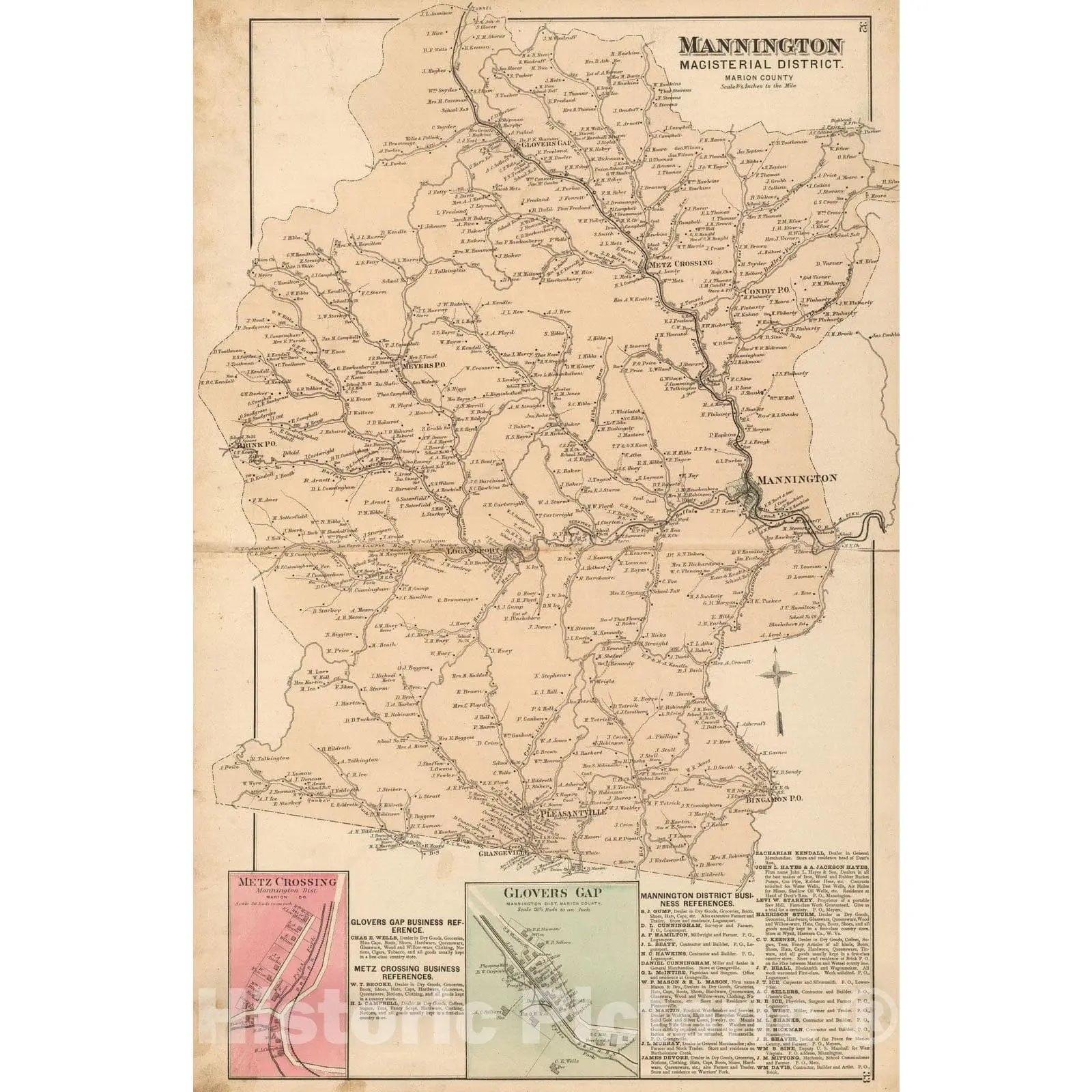 Mannington Magisterial District, Marion County, West Virginia Property Map - 1886 Historical Reproduction