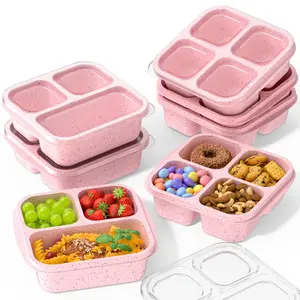 Snack Boxes Reusable - Stackable Bento Lunch Box Set for Kids and Adults, Sturdy and Easy-to-Clean Meal Prep Containers, Microwave, Freezer, and Dishwasher Safe, BPA-Free (pink)